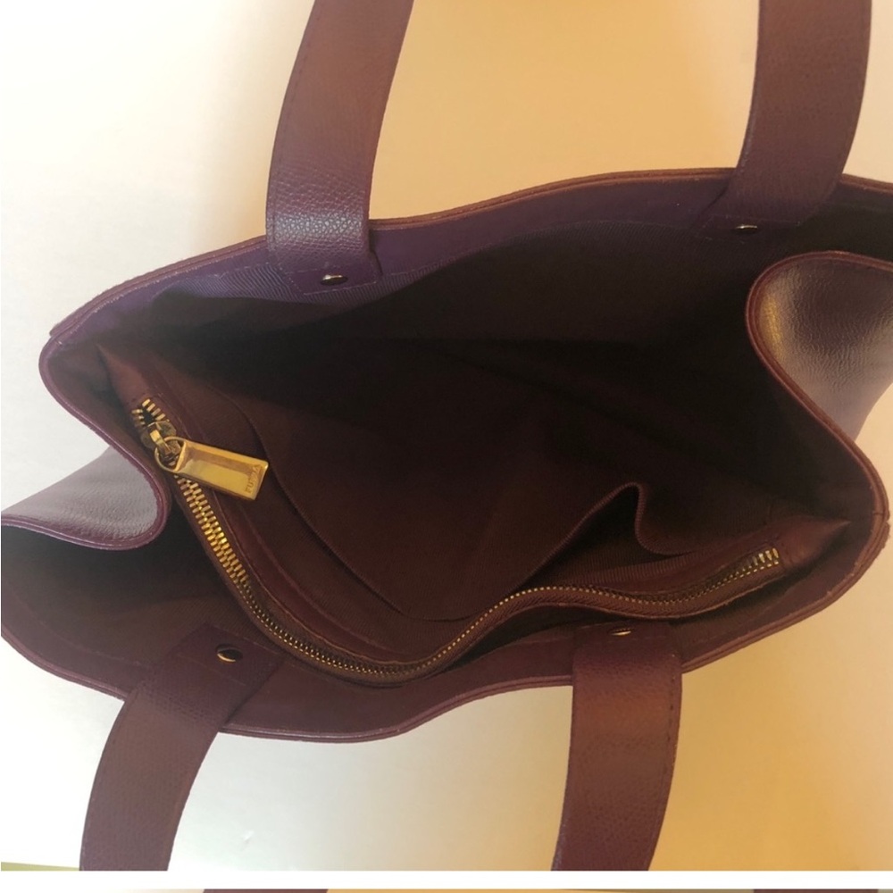 Furla Deep Plum Leather Tote with Gold Logo - Picture 10 of 11